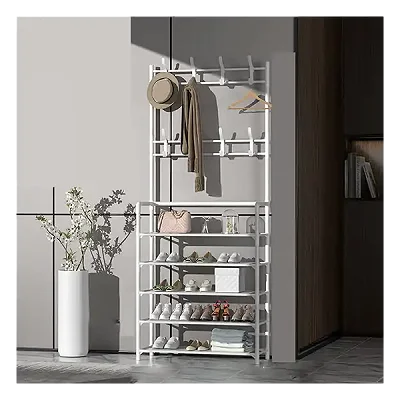 5 Layer Shoe Rack Hat &amp; Coat Rack - White