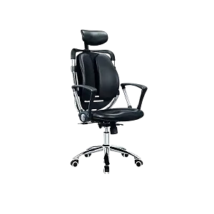 Kidney Leather Chair With Headrest - Black