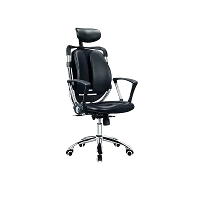 Kidney Leather Chair With Headrest - Black