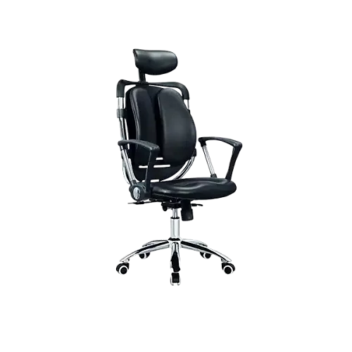 Kidney Leather Chair With Headrest - Black
