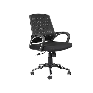 Genuine Leather Black Mesh Chair - Black