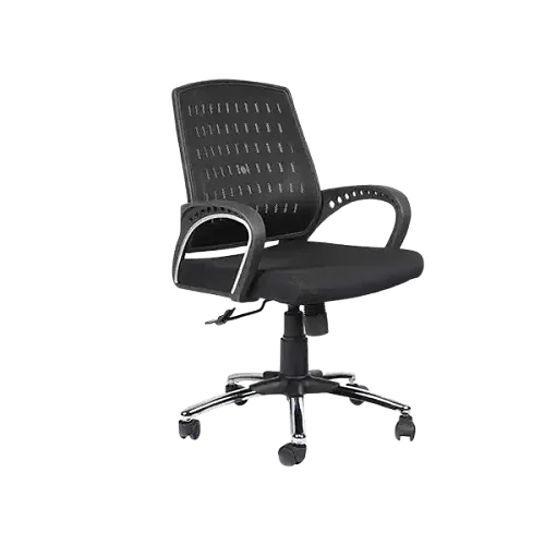Genuine Leather Black Mesh Chair - Black