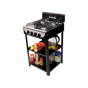 Saachi Full Gas Stove 4 Burner With Shelves-Black