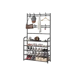 5-Tier Shoe Shelf And 8 Adjustable Metal Hooks Coat Rack