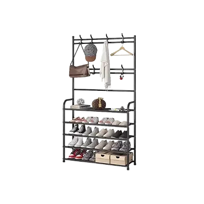 5-Tier Shoe Shelf And 8 Adjustable Metal Hooks Coat Rack