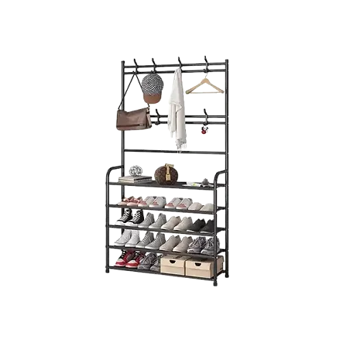 5-Tier Shoe Shelf And 8 Adjustable Metal Hooks Coat Rack