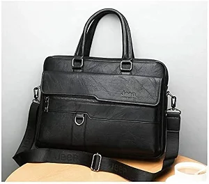 Jeep Buluo Leather Briefcase Bag - Black