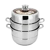 30CM 3-Layer Stainless Steel Food Steamer With A Timer-Silver