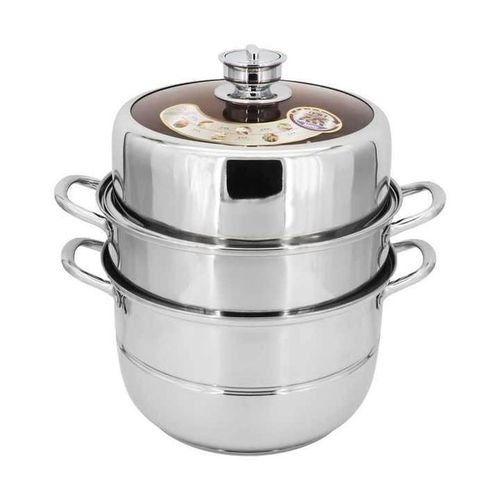 3-Tier Stainless Steel Food Steamer With Timer 32Cm – Fast &amp; Healthy Cooking. Silver