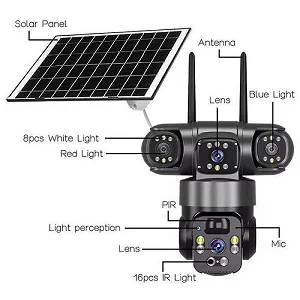 4G Triple lense Simcard Outdoor Surveillance camera with Solar Panel