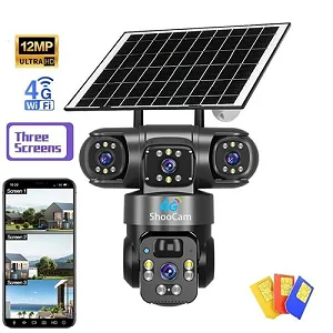 4G Triple lense Simcard Outdoor Surveillance camera with Solar Panel