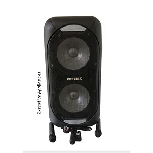 Rechargeable Cortina Dual 12" Amplified Public Address Speaker With 2 Wired & 1 Wireless microphones - Black