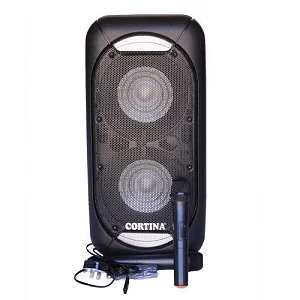 Cortina CRX-007 Dual 12" Rechargeable Plastic Speaker With 3 Microphones, Bluetooth, USB, Aux Port - Black