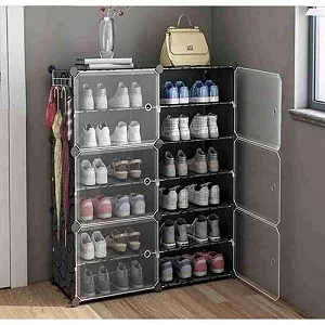 6 Layer 2 Column Portable Plastic Shoe Rack - Multicolor