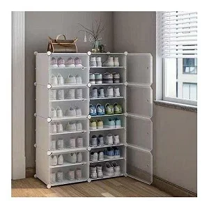 6 door Plastic shoe rack 32 pairs - White