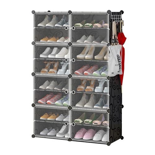 6 Layer 2 Column Portable Plastic Shoe Rack   - Multicolor
