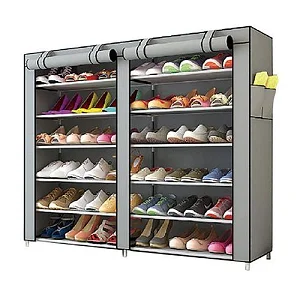 Double Row 6-Layer Modern Simple Stackable Shoe Rack With Dust Cover