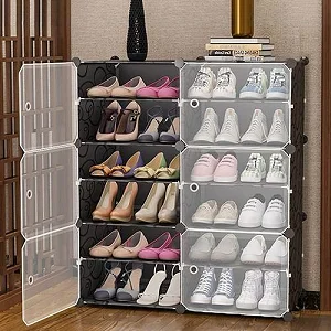 2 Column Plastic Shoe Rack Organizer Holds Upto 24 Pairs
