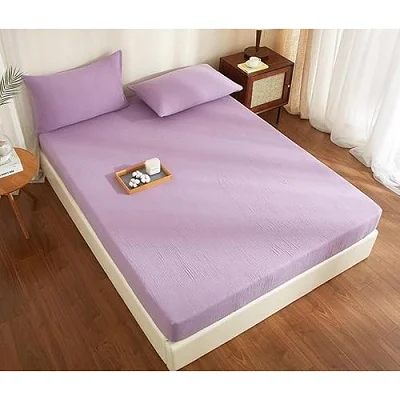 6x6 4pcs Fitted Bedsheets Set, 1 Fitted Sheet, 1 Flat Sheet And 2 Pillowcases - Purple