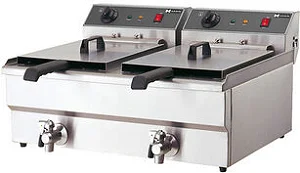 16 Litres Commercial Double Tank Electric Oil Deep Fryer with Basket & Lid- Silver
