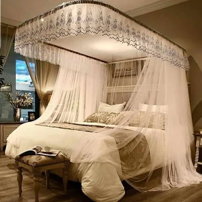 6x6 Two Stand Railed Mosquito Net - White, Top Design Vary