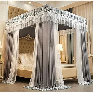 (6*6) 4 stand curtain mosquito net - Top Design May Vary - Grey