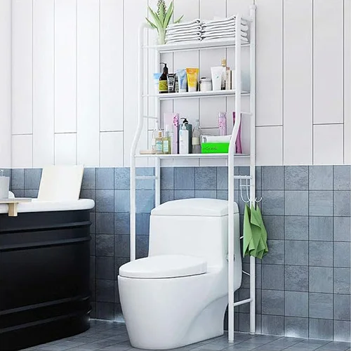 Portable Bathroom Over Toilet Storage Rack Organizer-White