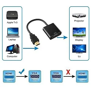 HDMI To VGA Adapter (Analog Converter) Cable With Audio Power Converter - Black