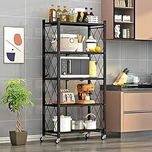 5 Layers Foldable Strong And Moveable Storage Kitchen Rack - Black