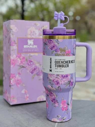 1200ml Floral Stanley Quencher H2.0 Tumbler With Straw , Gift Travel Mug - Multicolor