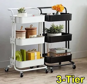 3 Tier Movable Trolley Kitchen Rack Organizer - Black