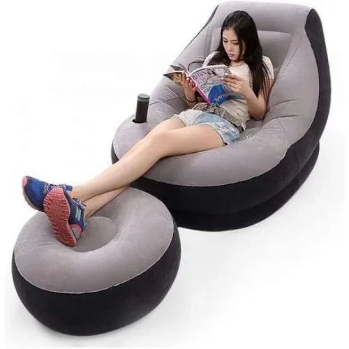 Intex Air Seat with a Footrest Stool, Comes with a Pump-Black, Grey.