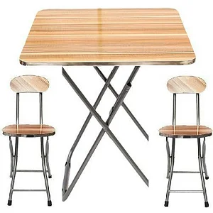 Foldable Table Set with Two Seating Chairs - Brown