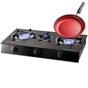 Raf Triple Gas Stove Burner With Auto Ignition With Glasstop - Black