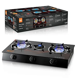 Raf Triple Gas Stove Burner With Auto Ignition With Glasstop - Black