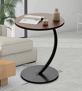 Round Side Table, Coffee Table with Wooden Tray, Modern Style Coffee Tray Table