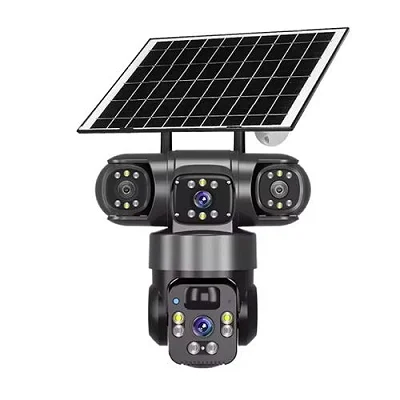 3 Lens 4G Solar CCTV Camera – Wireless Outdoor PTZ Security Camera with Night Vision, Motion Detection, SIM Card &amp; V380 Pro App