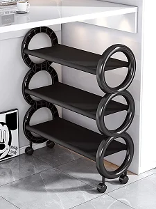 3 Tier Layer Plastic Shoe Rack Storage Organizer With Wheels - Black