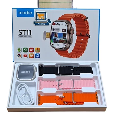 Modio 2.2 Inch Full Screen Display, 4G SIM card Smart Watch 3 Straps