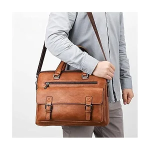 Men's Leather Messenger Shoulder Bag - Brown