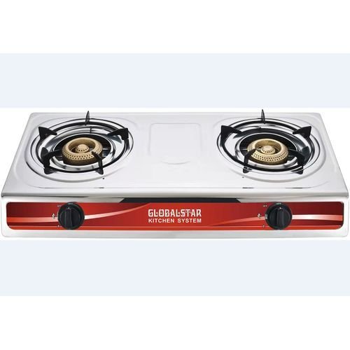 Global Star Double Burner Gas Stove Stainless Steel - White