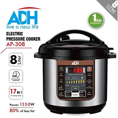 8 Litres ADH 17-in-1 Multipurpose Electric Pressure Cooker - Silver