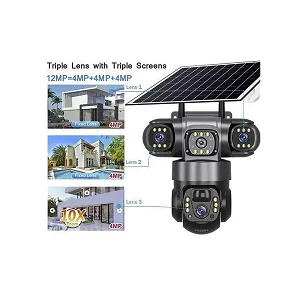 Solar Camera 4G Sim Card / WiFi Outdoor 3 Lens 3 Screen Human Detect Network IP Cameras Night Vision CCTV Security