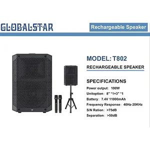 Global Star T802 Professional Rechargeable speaker With 2 Microphones(No included speaker stand)