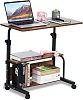Adjustable Laptop Table Side Table with Wheels- Brown