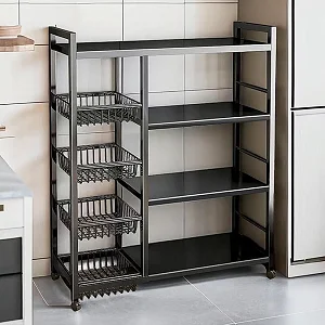 4 Tier Heavy-Duty Metallic Storage Kitchen Rack Organizer Shelving Unit With Wheels