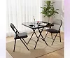 Foldable  Table & 2 Chairs Set With Tempered Glass Tabletop - Black