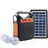 Solar Rechargeable LED  System With Fm Radio, USB,  Music, Charging Cables For Multifunctional Camping Light - Black