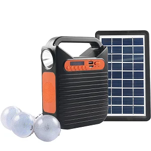 Solar Rechargeable LED System With Fm Radio, USB, Music, Charging Cables For Multifunctional Camping Light