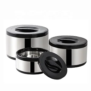 3Pcs Cookware Set Hot-Pot Insulated Casserole Stainless Steel Casserole Dish. Color -Black